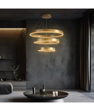 kelvo® VENOM 61190 Μοντέρνο Κρεμαστό Φωτιστικό Οροφής LED 120W 14158lm 120° AC 220-240V IP20 Ρυθμιζόμενο Λευκό CCT με Χειριστήριο από 2700K έως 6000K Dimmable - Lumileds SMD Chip - Χρυσό Βούρτσας - Μ80 x Π80 x Υ60cm - 3 Χρόνια Εγγύηση